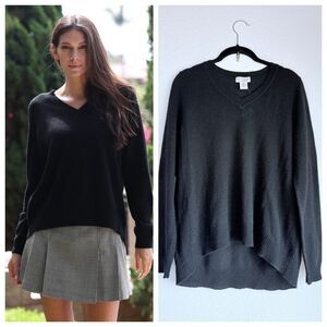 NWT Oats Cashmere by Debra Hayburn Kendra Too V-Neck Hi-Lo Sweater in Black M